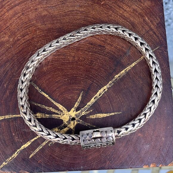 Vintage Sterling Silver Wheat Chain Byzanitine Bangle Modern Jewelry 925 - Picture 8 of 10